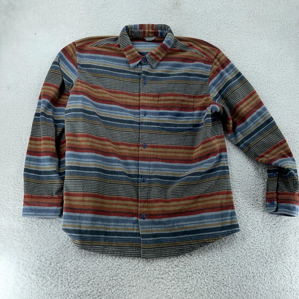 Eddie Bauer Striped Fast Fleece Shirt Mens‎ XL Button Front Long Sleeve Flannel